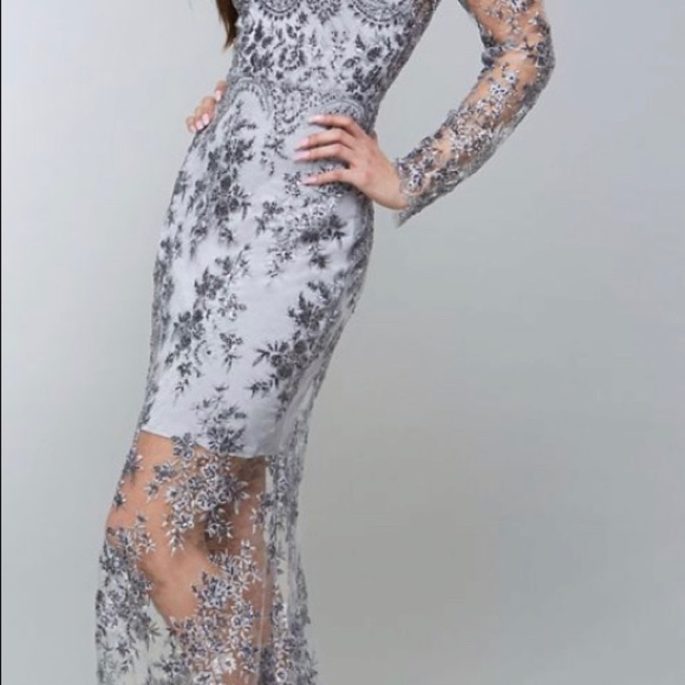 Bebe long silver gown